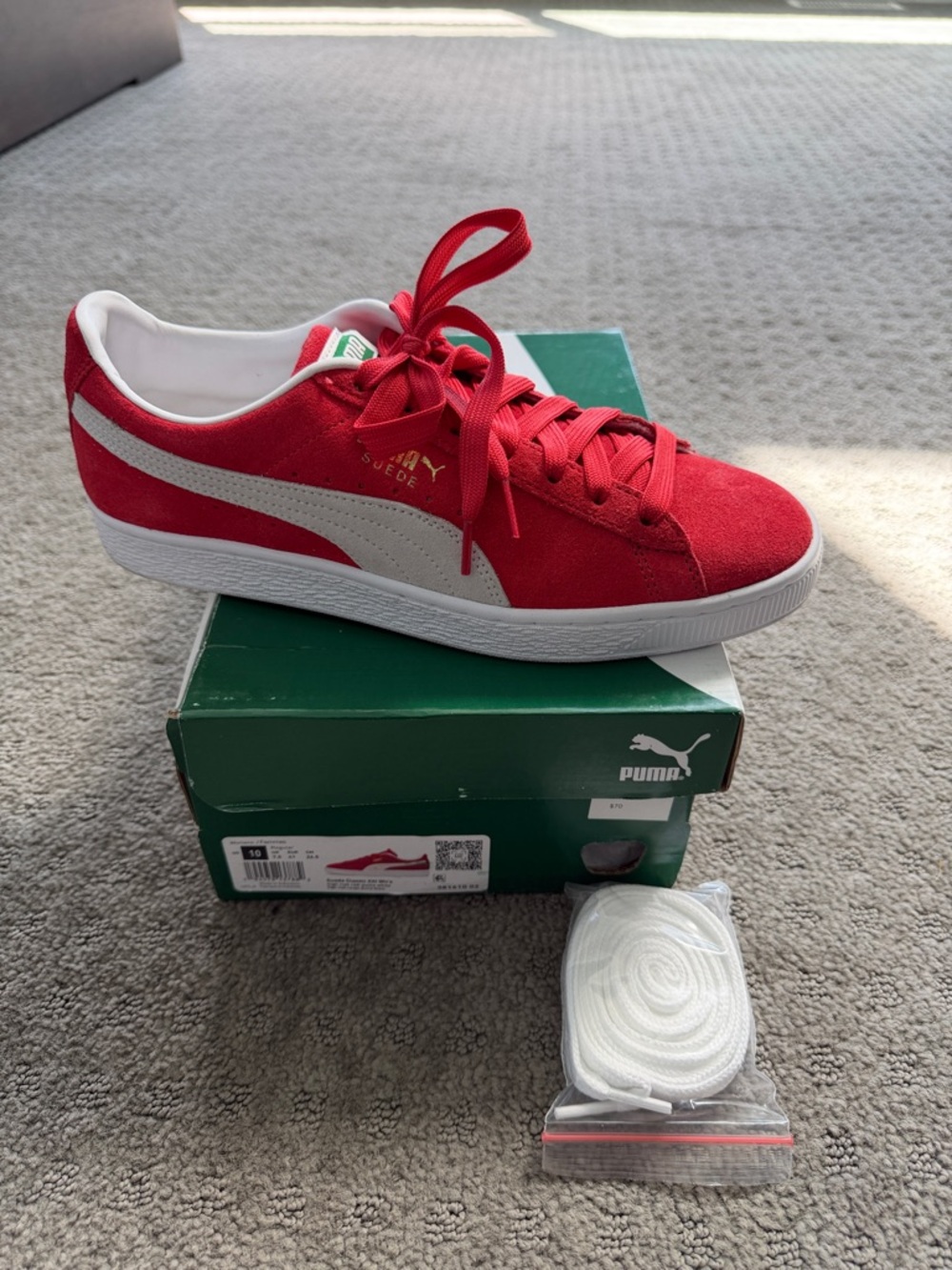 Puma Red Suede Sneaker with White Formstrip